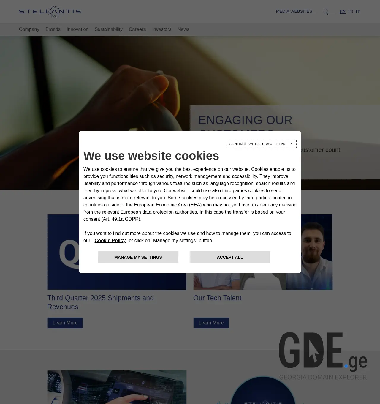 Screenshot of the site stellantis.com.ge at 2025-11-30