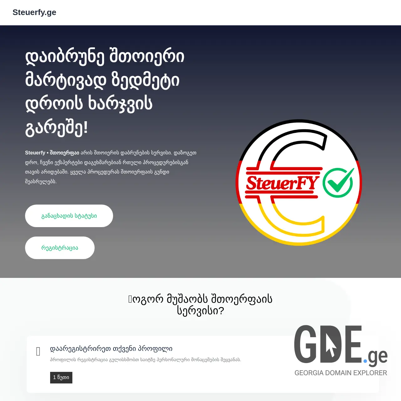 Screenshot of the site steuerfy.ge at 2025-12-13