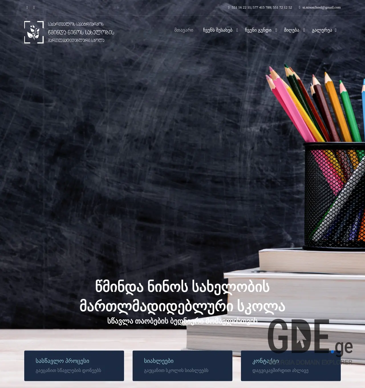 Screenshot of the site stnino-school.ge at 2025-12-01