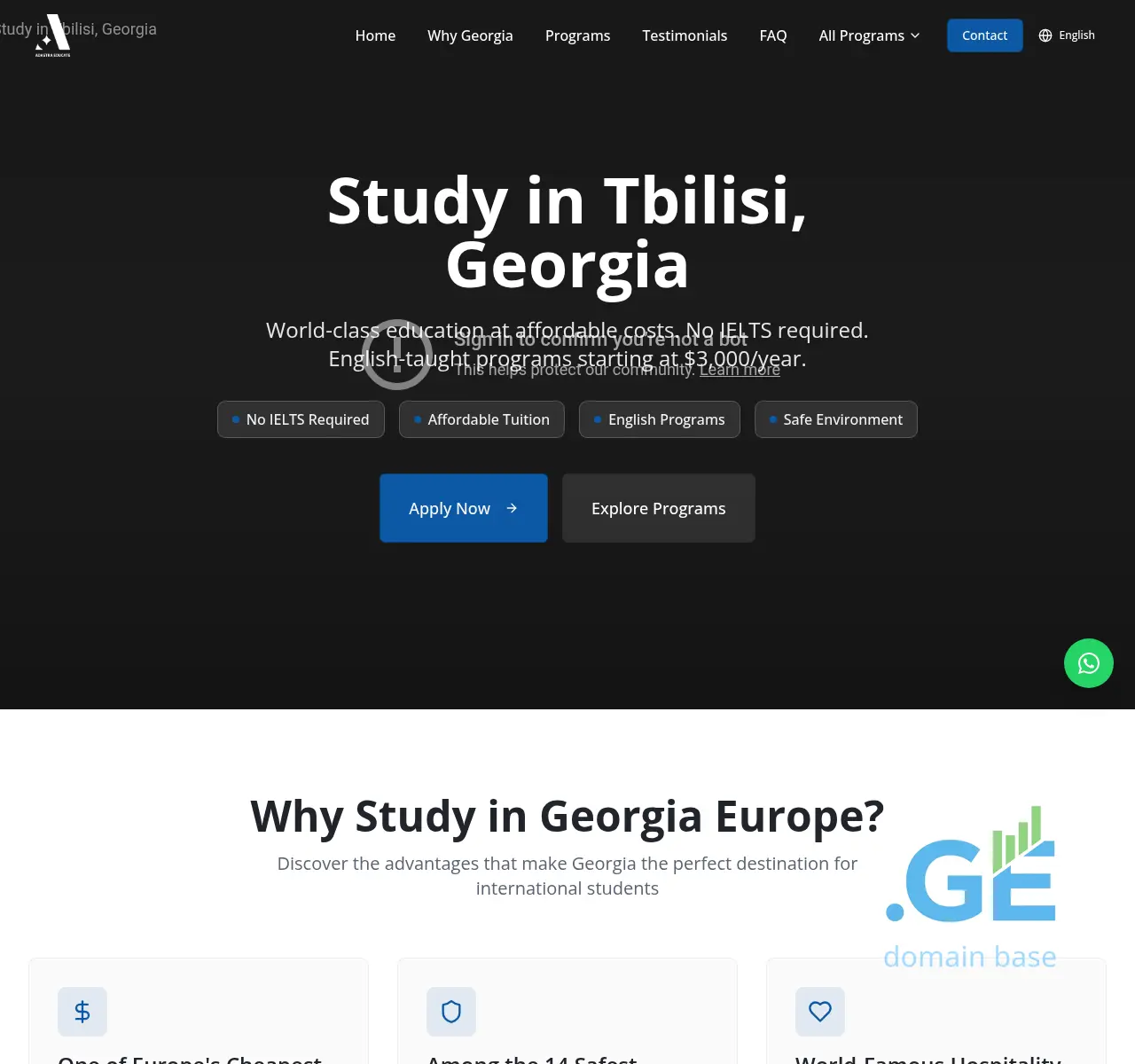 Screenshot of the site studyintbilisi.ge at 2025-11-18