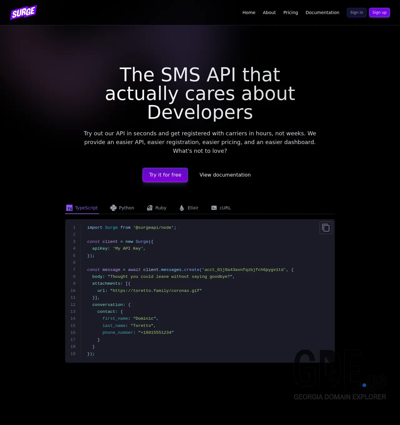 Screenshot of the site sur.ge at 2025-12-01