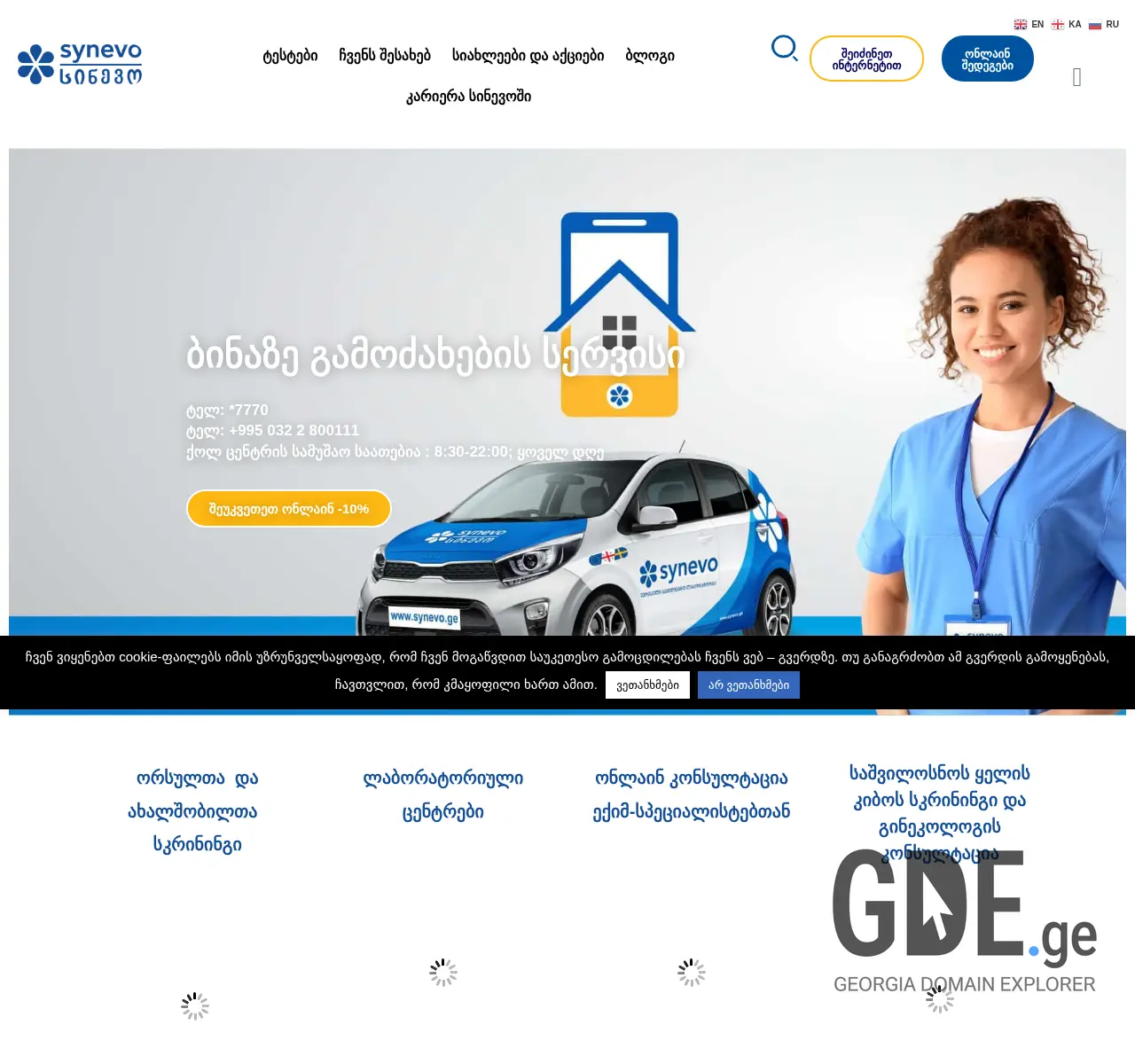 Screenshot of the site synevo.ge at 2025-11-26
