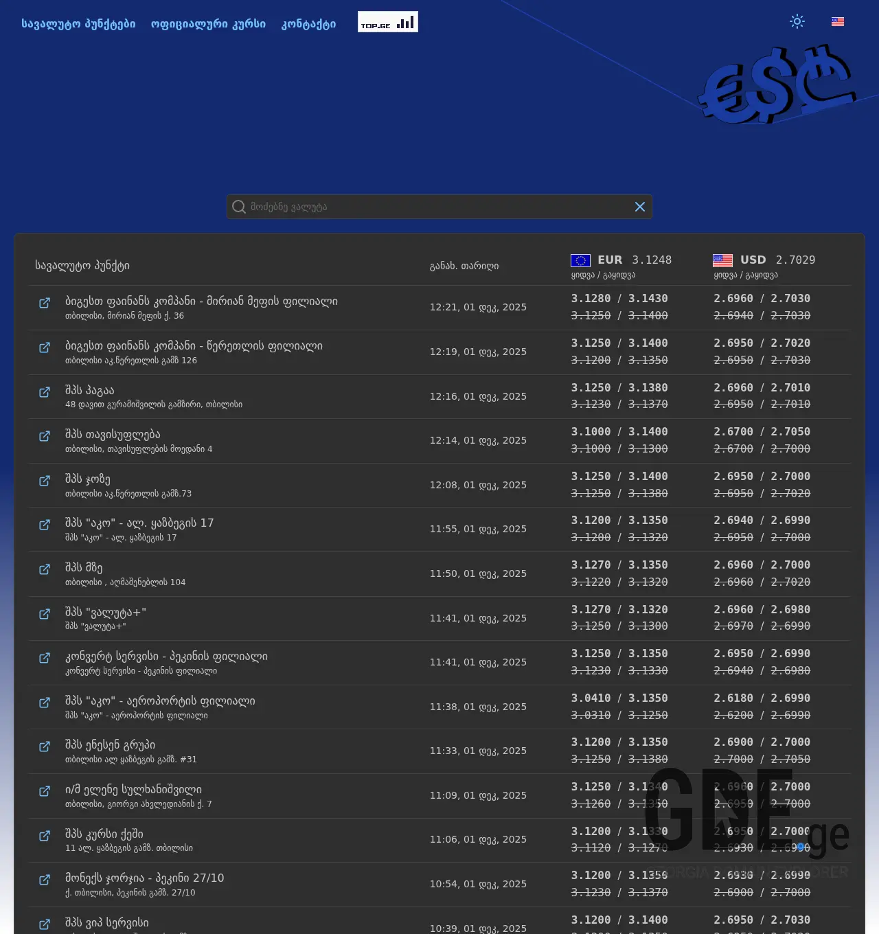 Screenshot of the site taripebi.ge at 2025-12-01