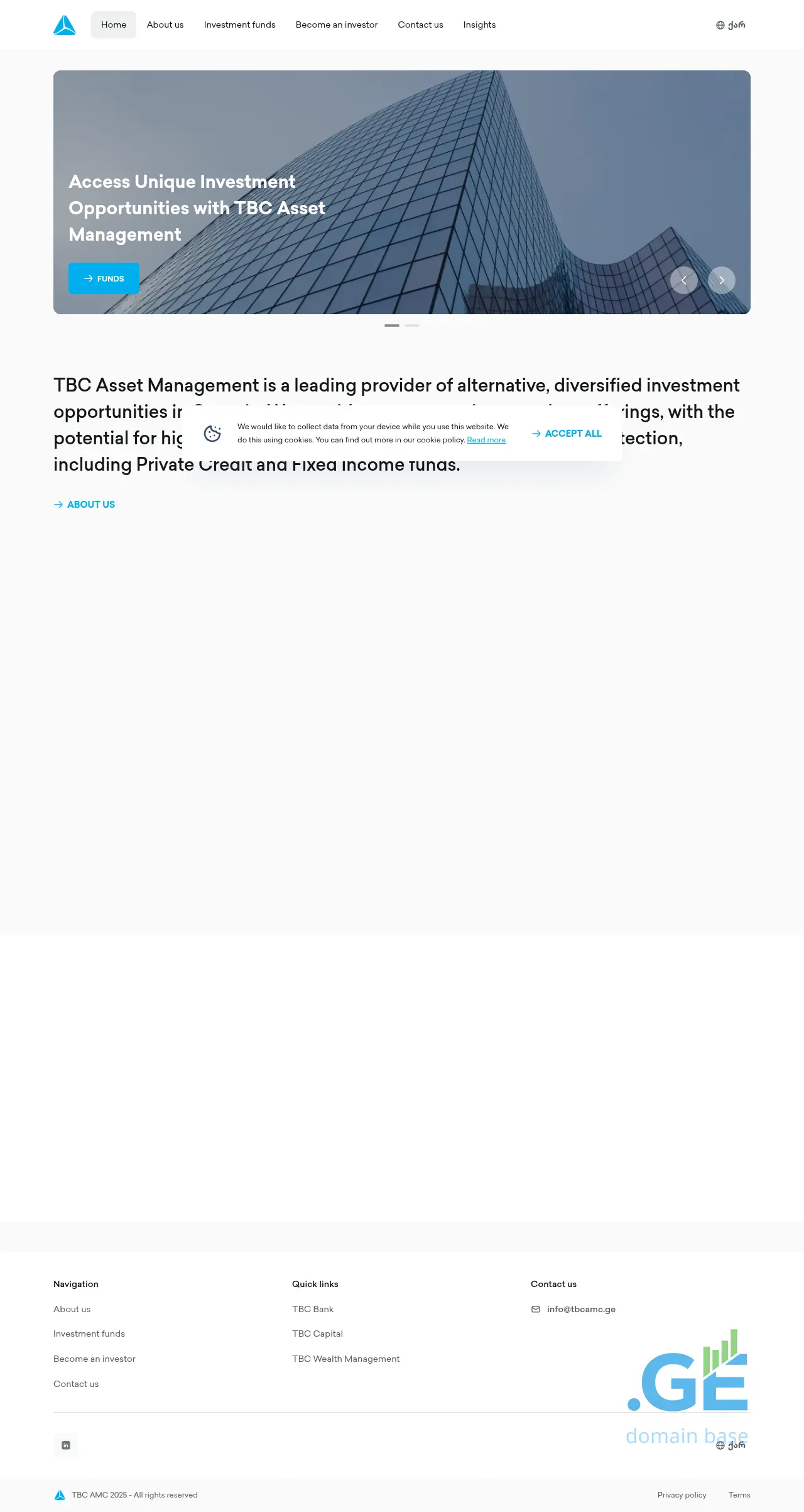 Screenshot of the site tbcamc.ge