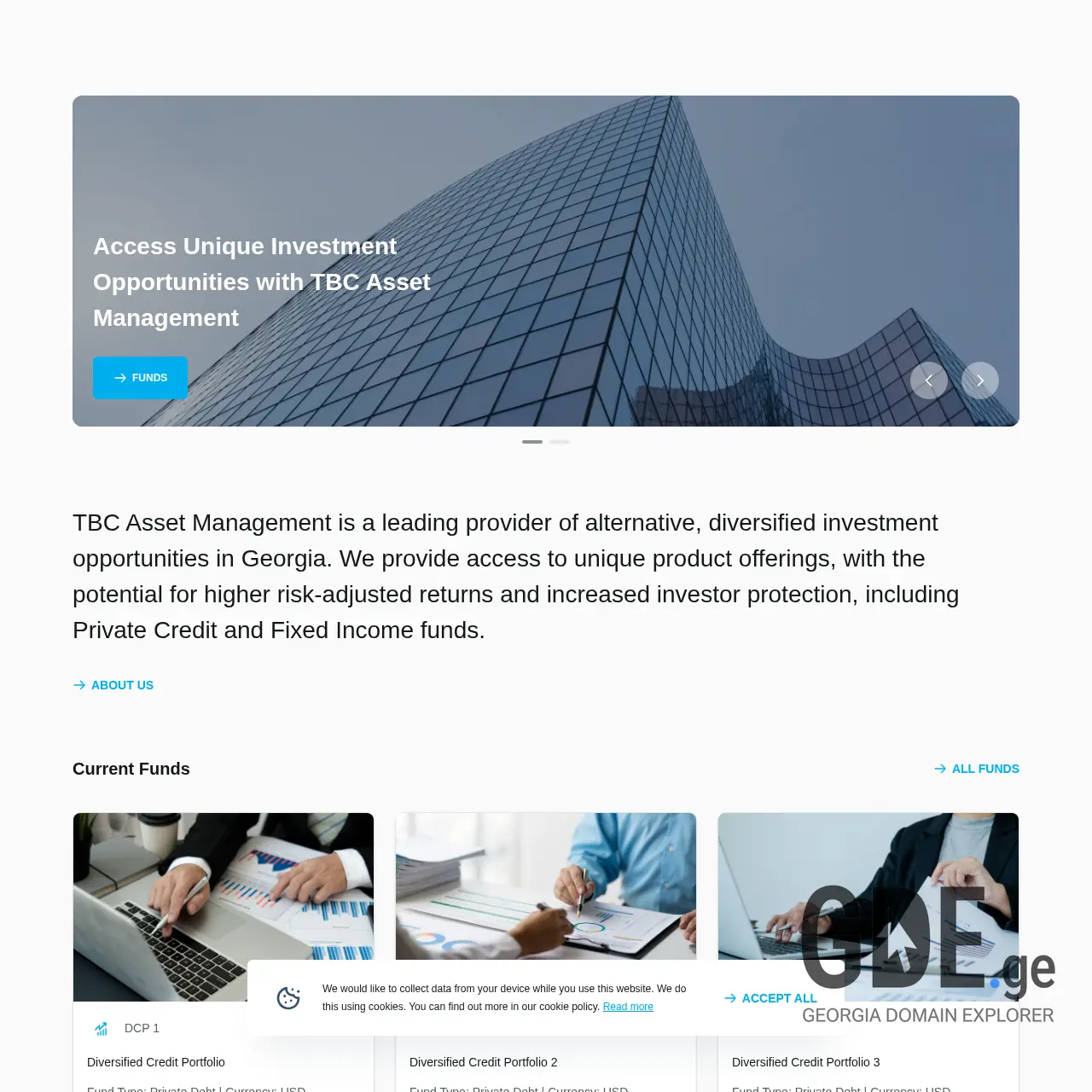 Screenshot of the site tbcamc.ge at 2025-12-13