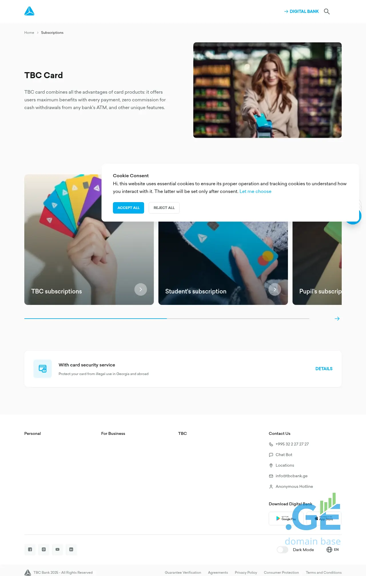 Screenshot of the site tbccards.ge