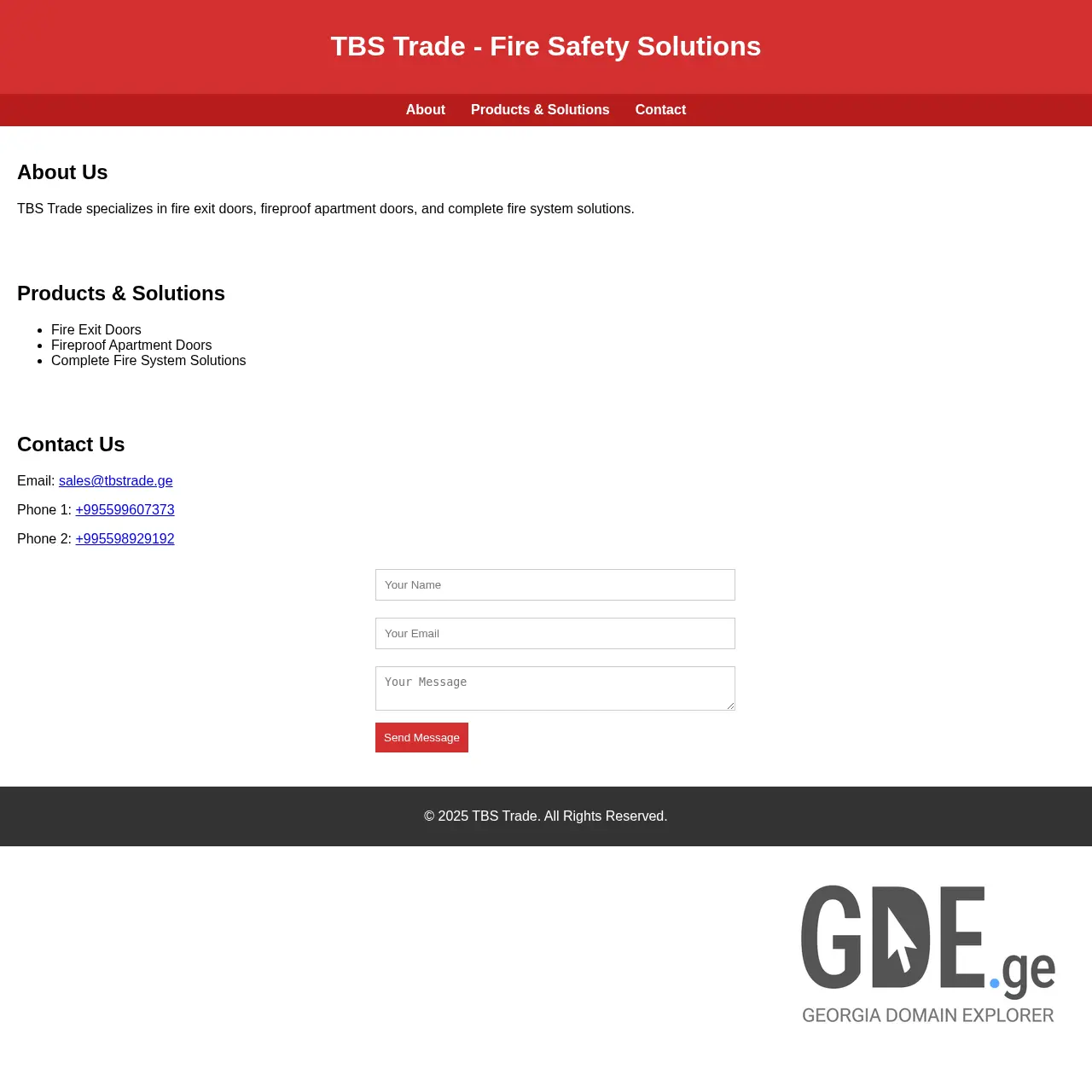 Screenshot of the site tbstrade.ge at 2025-12-13