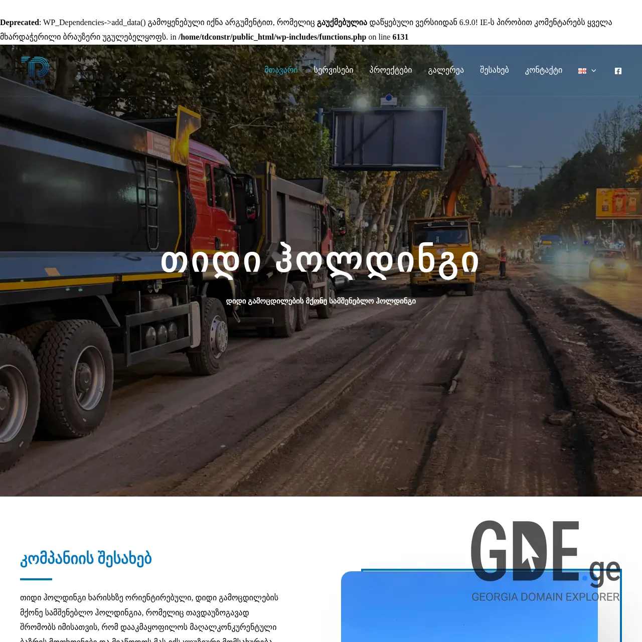 Screenshot of the site tdconstruction.ge at 2025-12-13