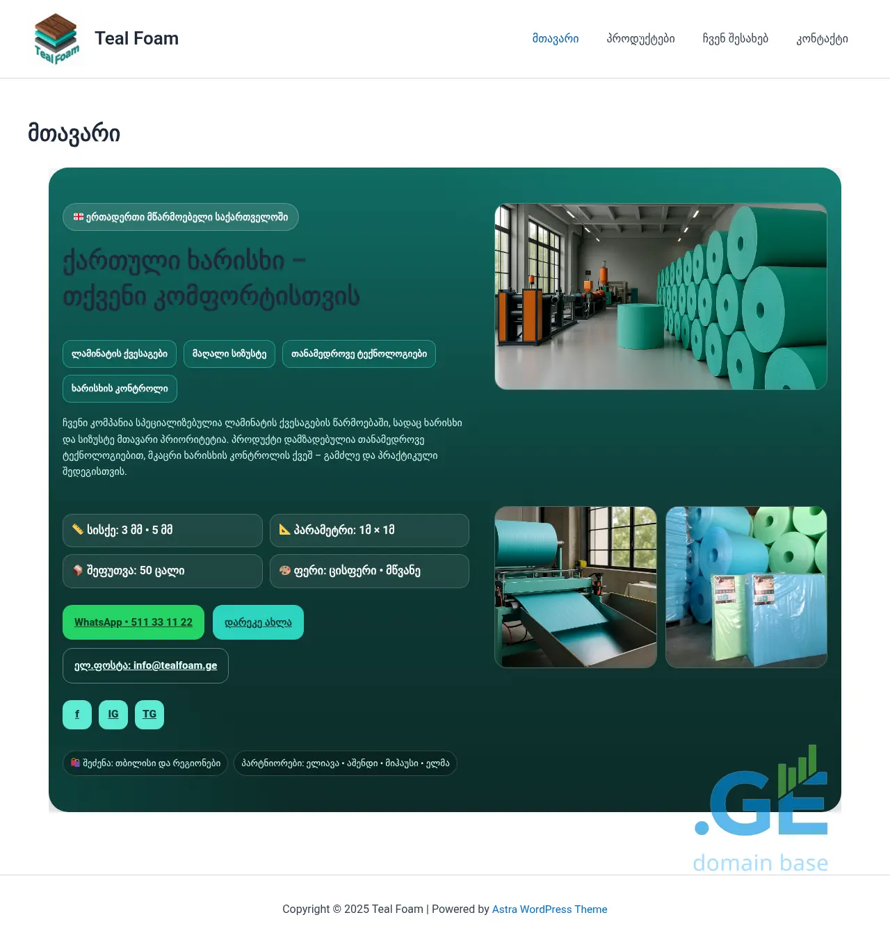 Screenshot of the site tealfoam.ge
