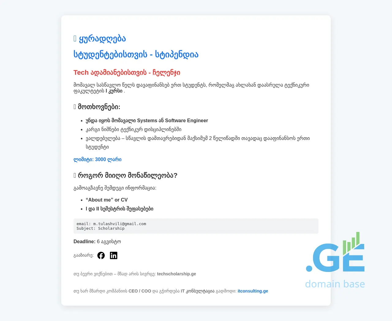 Screenshot of the site techscholarship.ge