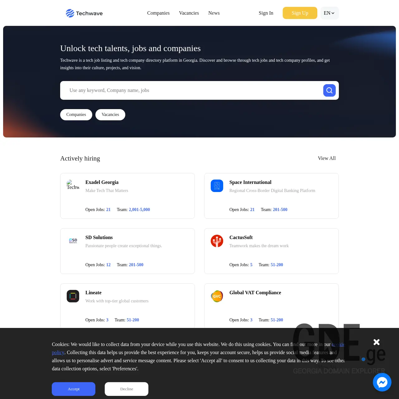 Screenshot of the site techwave.ge at 2025-12-12