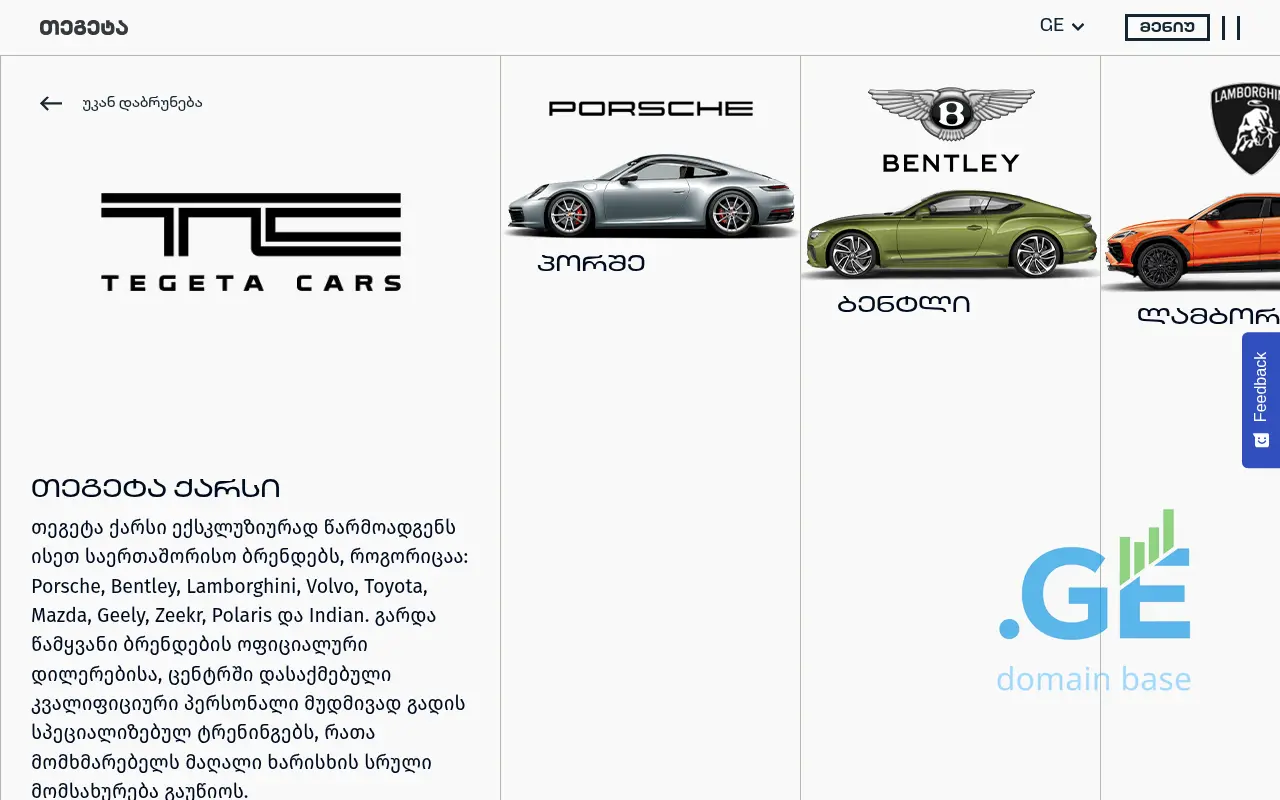 Screenshot of the site tegetacars.ge