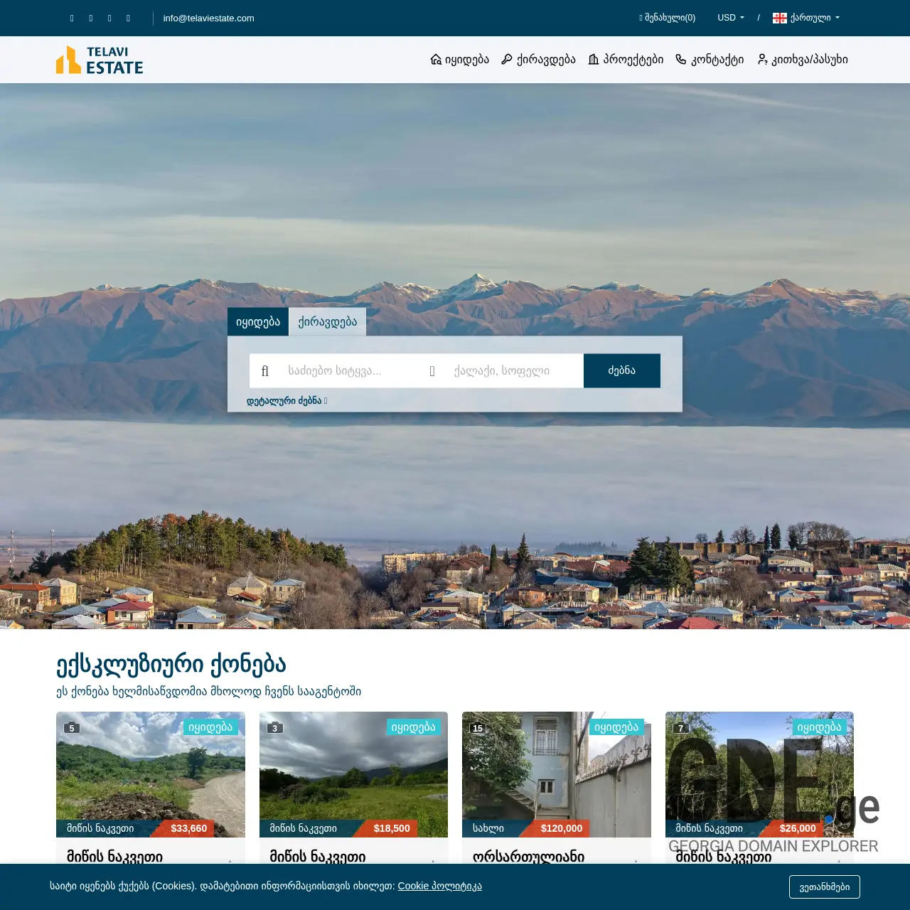 Screenshot of the site telaviestate.ge at 2025-12-13