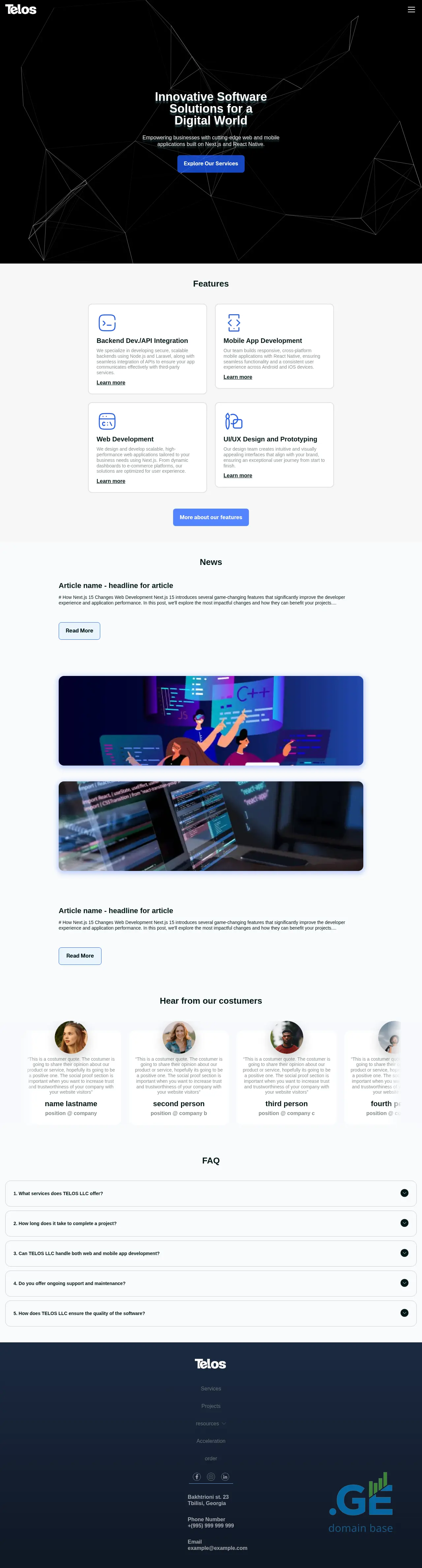 Screenshot of the site telos.ge