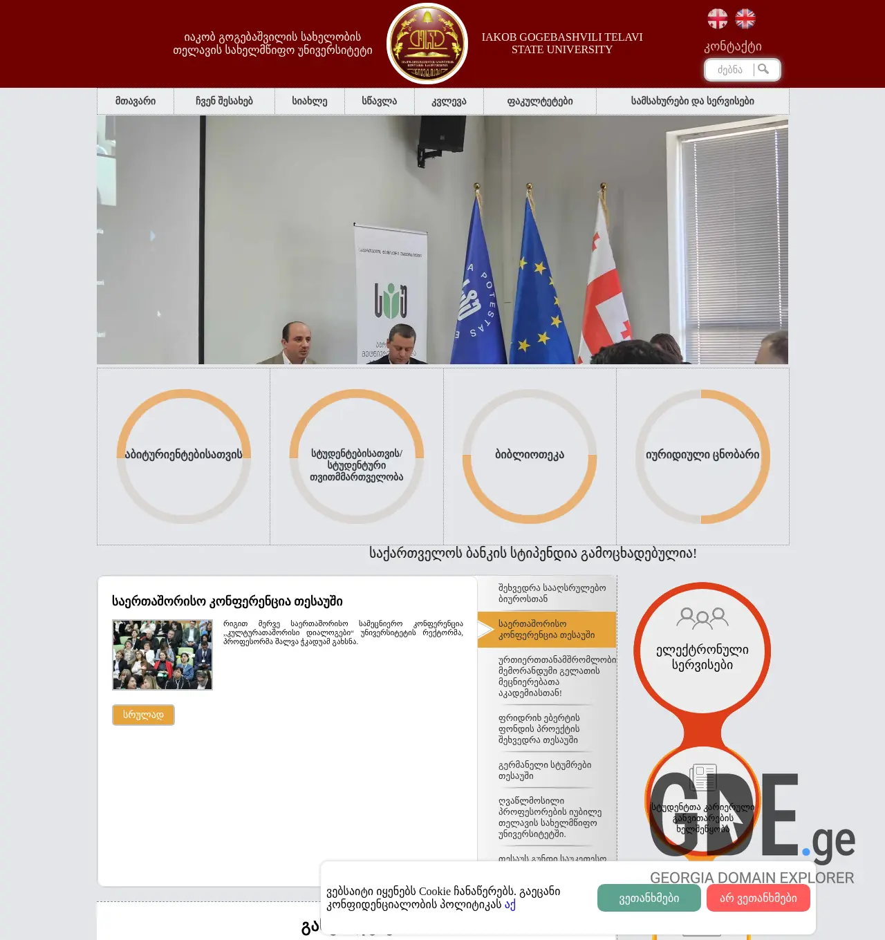 Screenshot of the site tesau.edu.ge at 2025-11-29