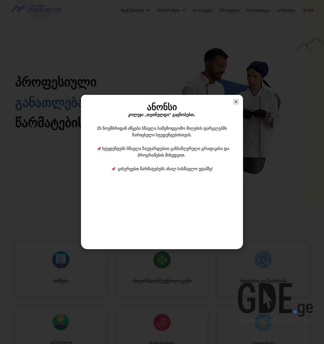 Screenshot of the site tetnuldi.edu.ge at 2025-12-01