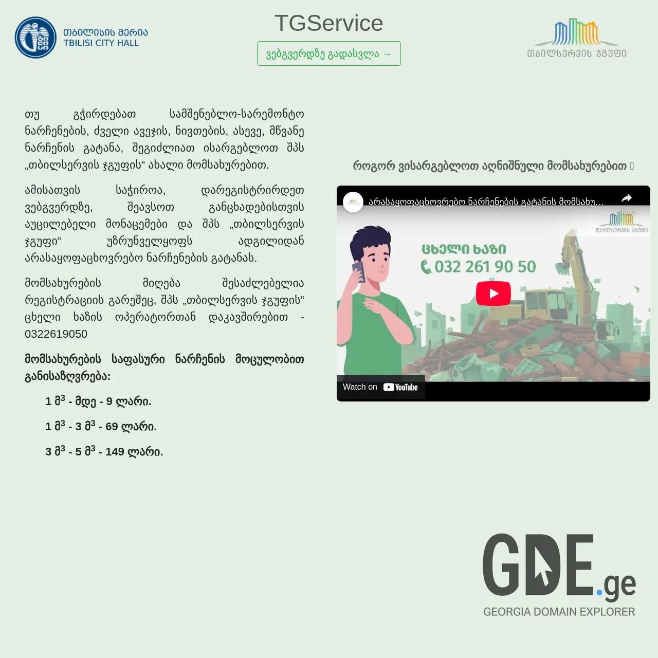 Screenshot of the site tgservice.ge at 2025-12-12