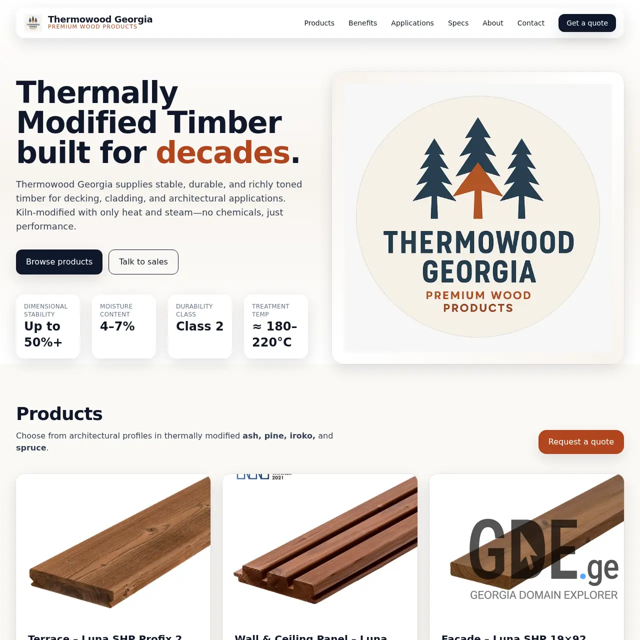 Screenshot of the site thermowood.ge at 2025-12-15