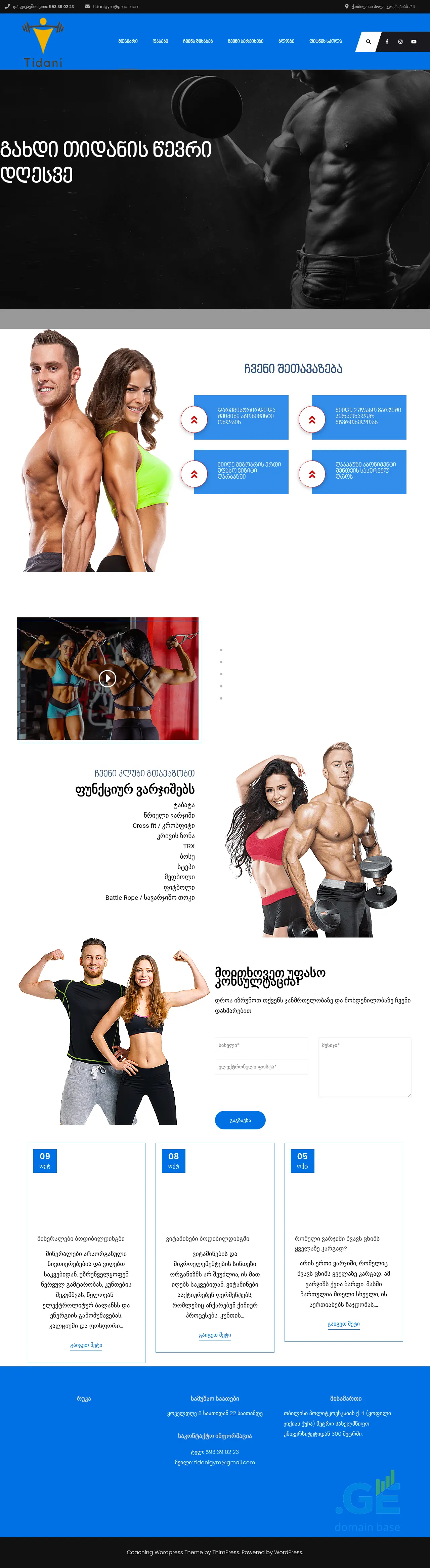 Screenshot of the site tidanigym.ge