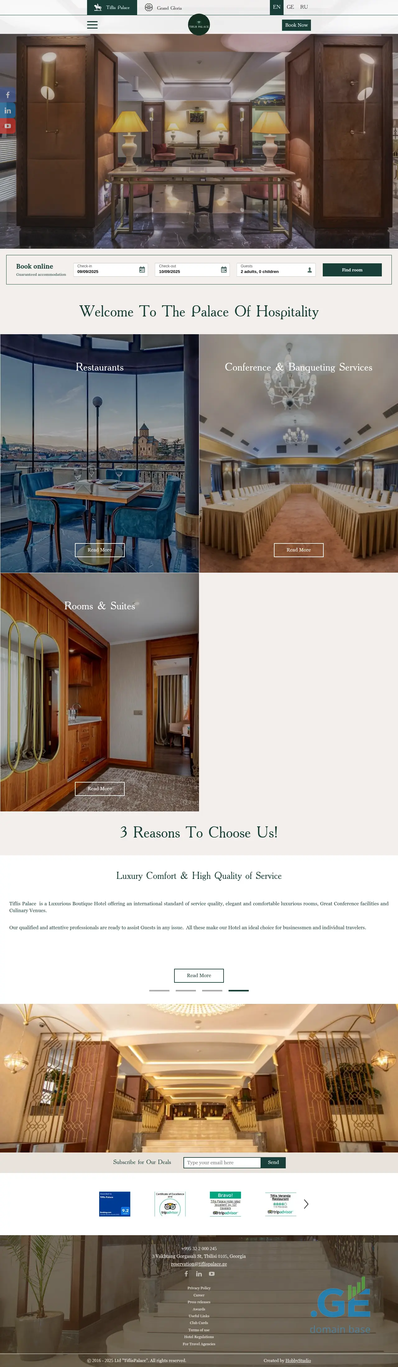 Screenshot of the site tiflispalace.ge at 2025-09-09