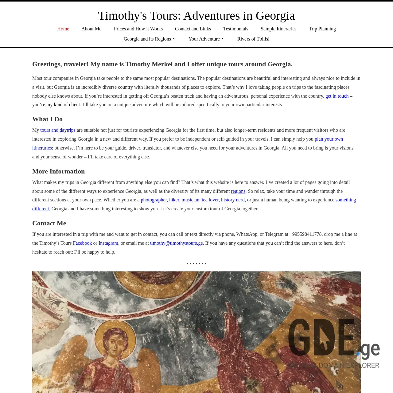 Screenshot of the site timothystours.ge at 2025-12-12