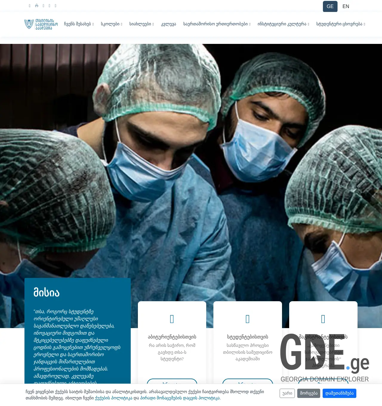 Screenshot of the site tma.edu.ge at 2025-11-29