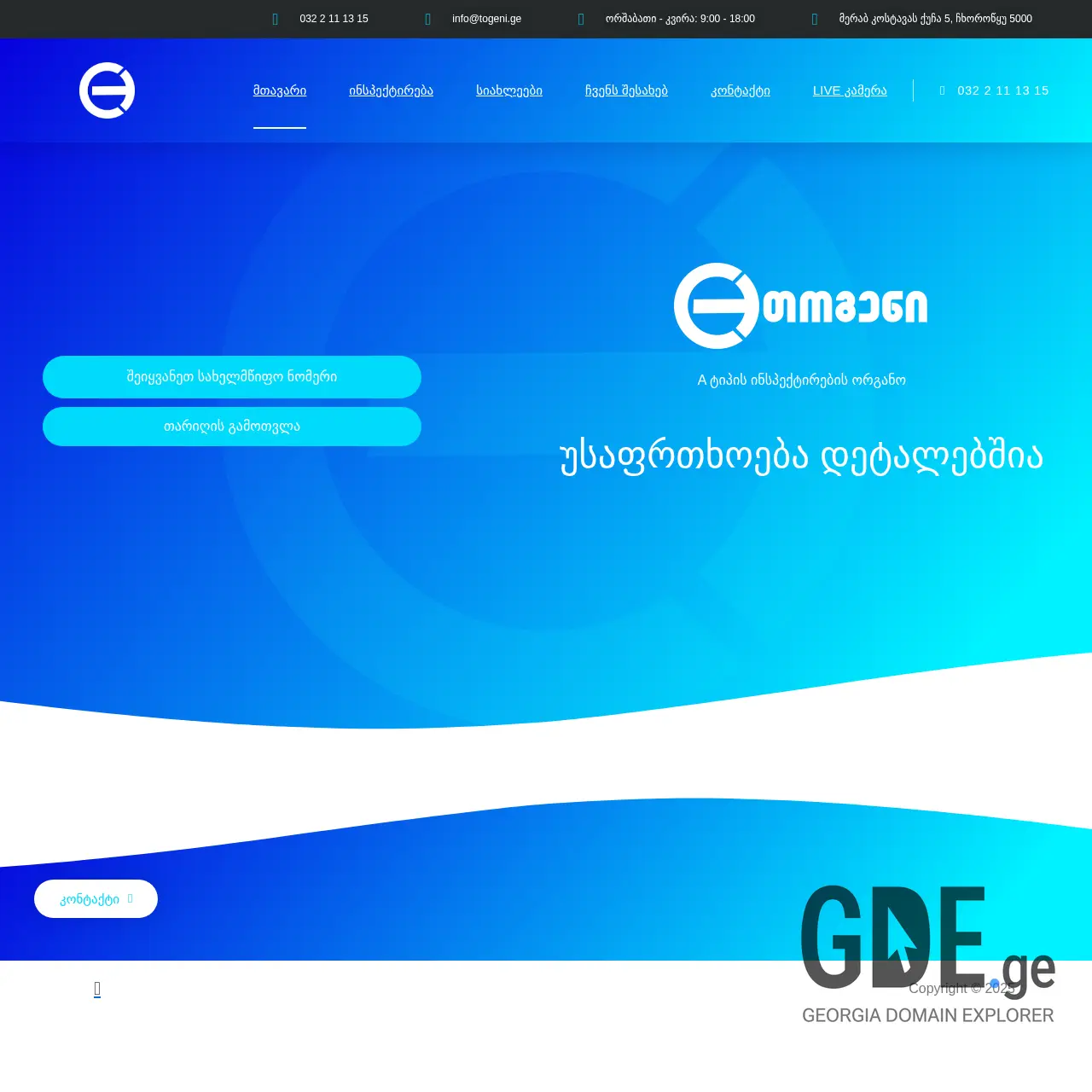 Screenshot of the site togeni.ge at 2025-12-13