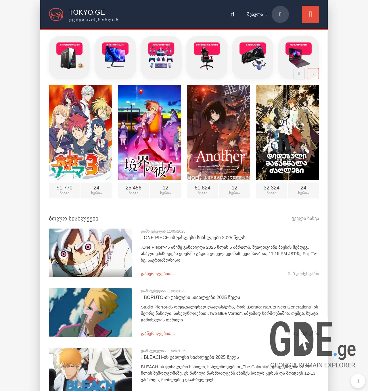Screenshot of the site tokyo.ge at 2025-12-01