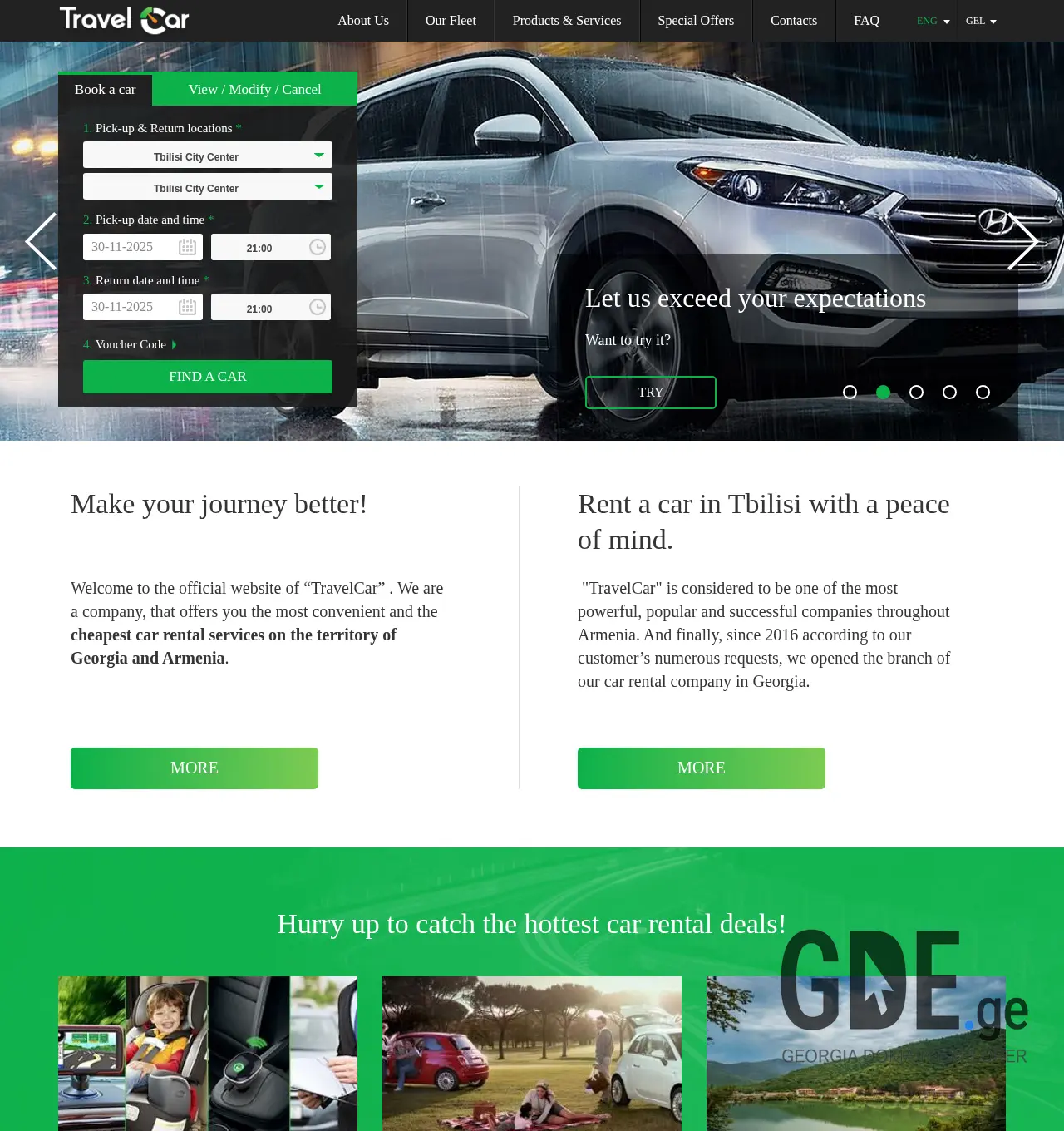 Screenshot of the site travelcar.ge at 2025-11-29