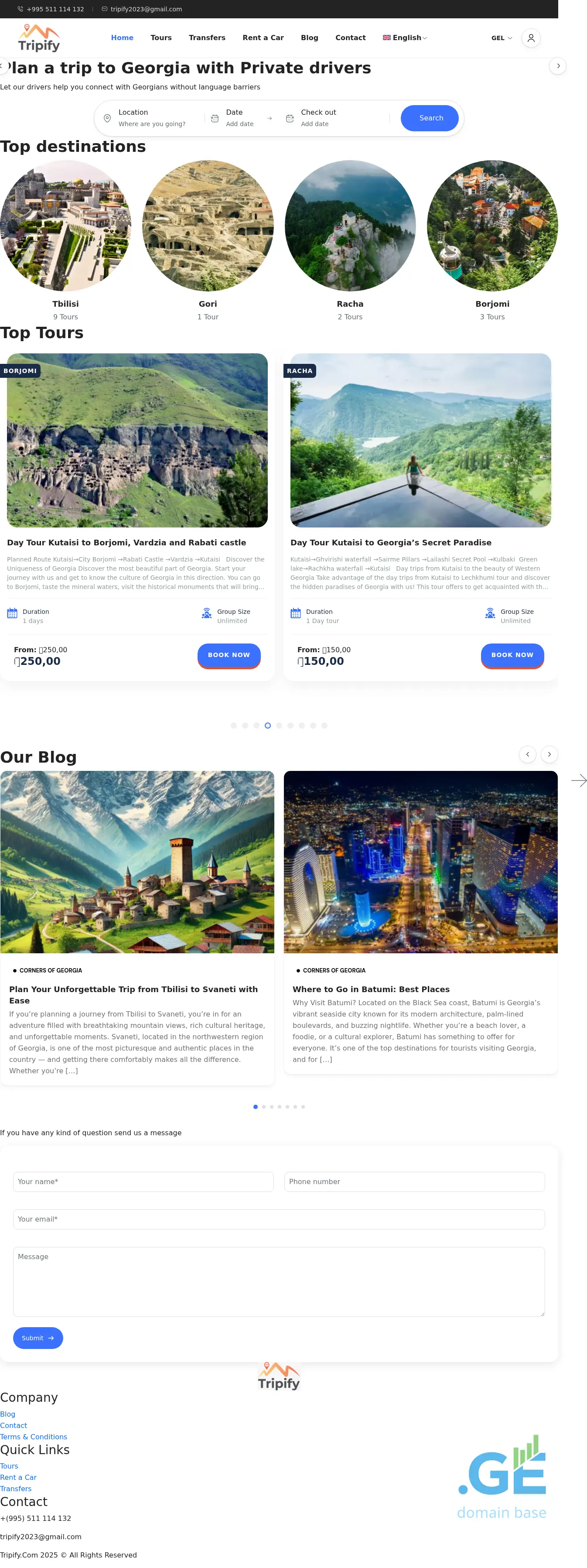 Screenshot of the site tripify.ge