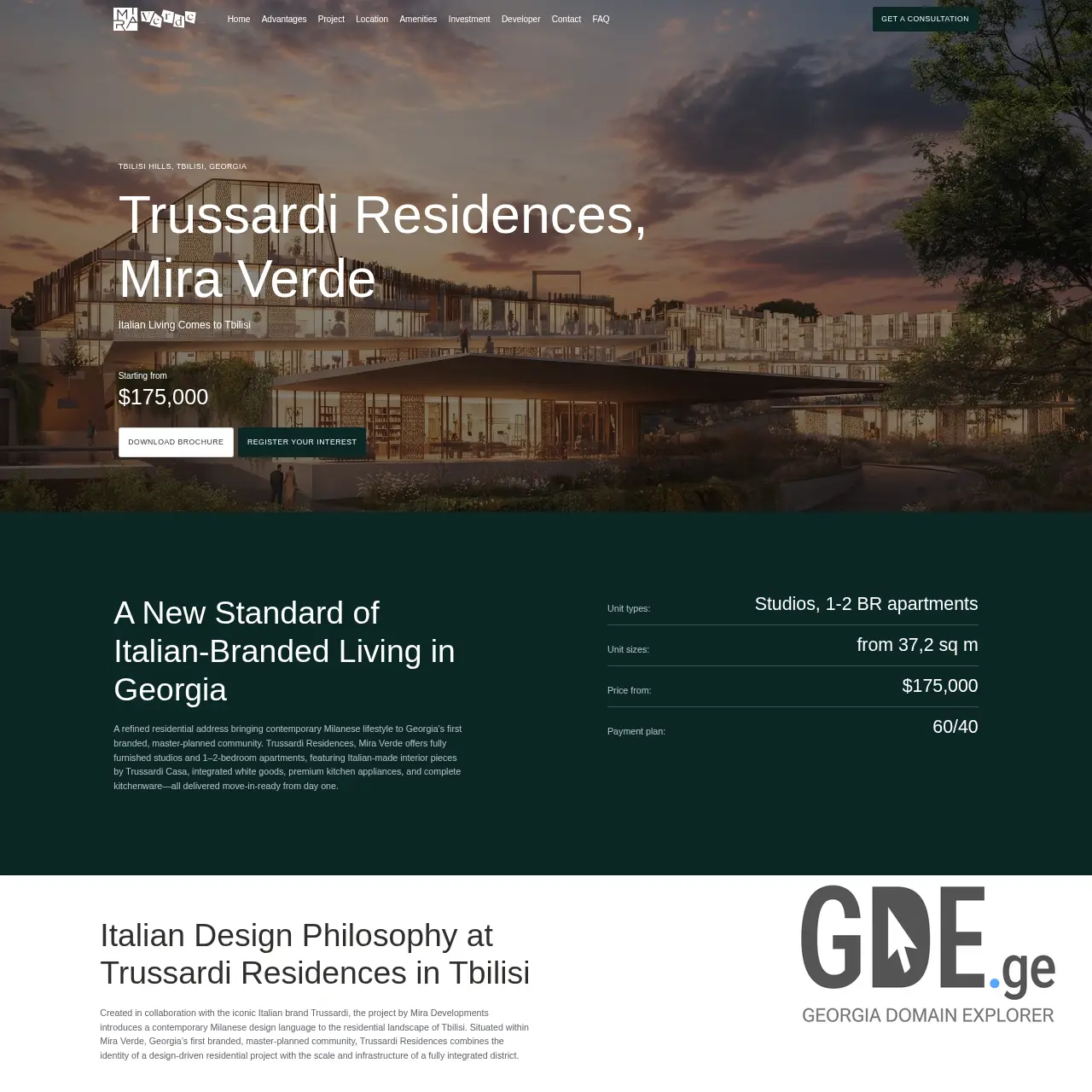Screenshot of the site trussardi-residences.ge at 2026-01-24