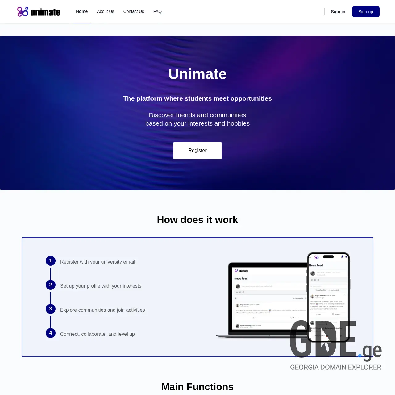 Screenshot of the site unimate.ge at 2025-12-13