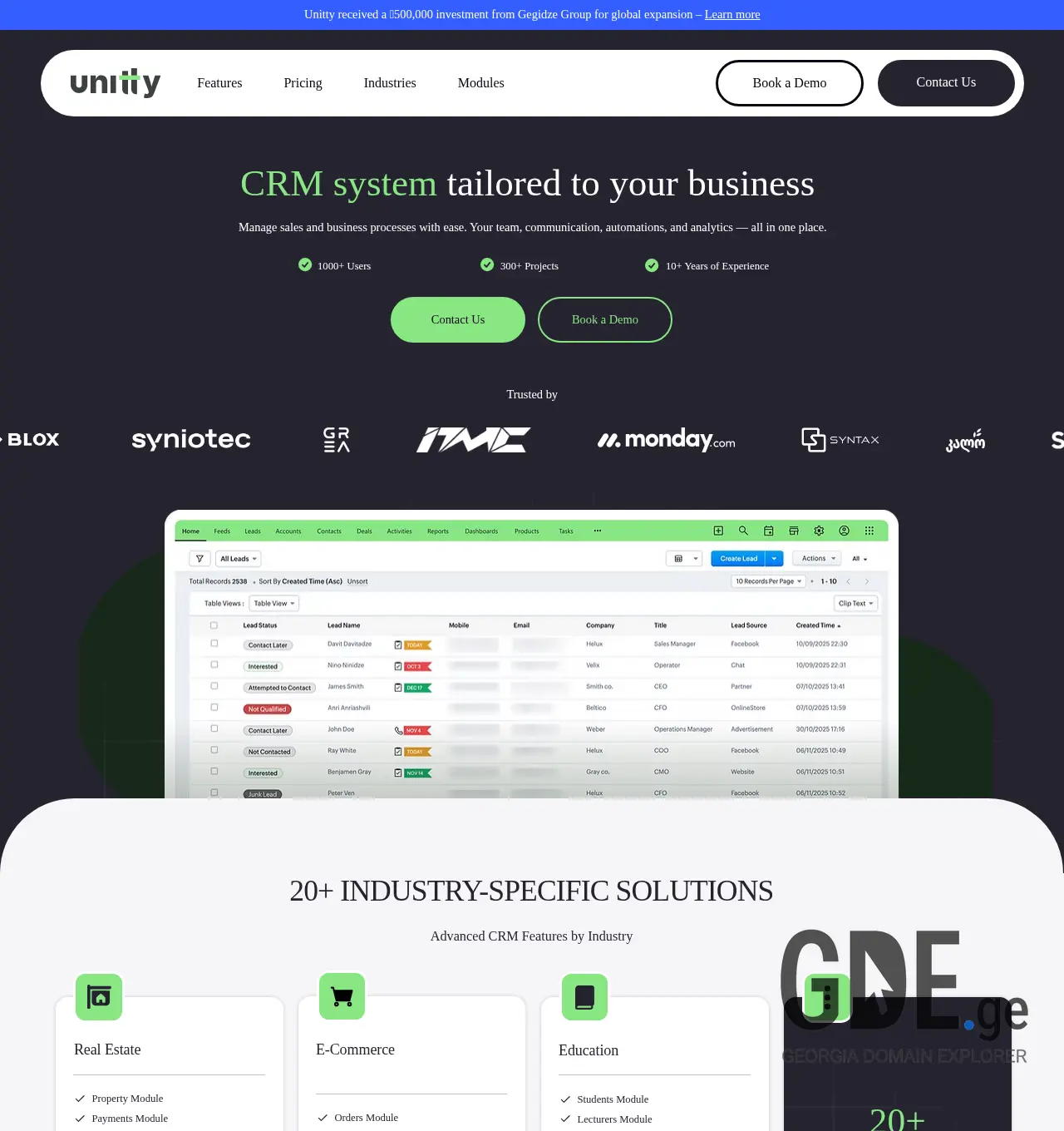 Screenshot of the site unity.ge at 2025-12-03