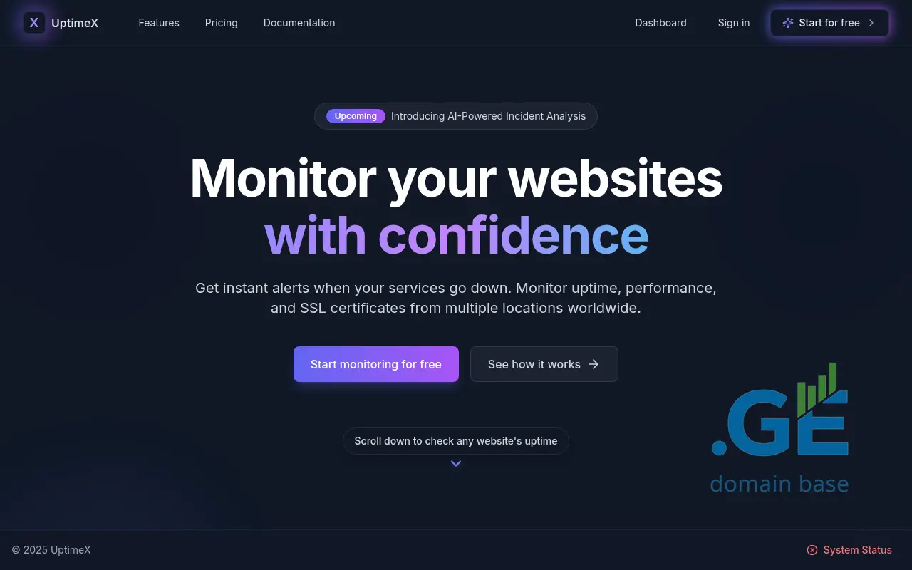 Screenshot of the site uptimex.ge