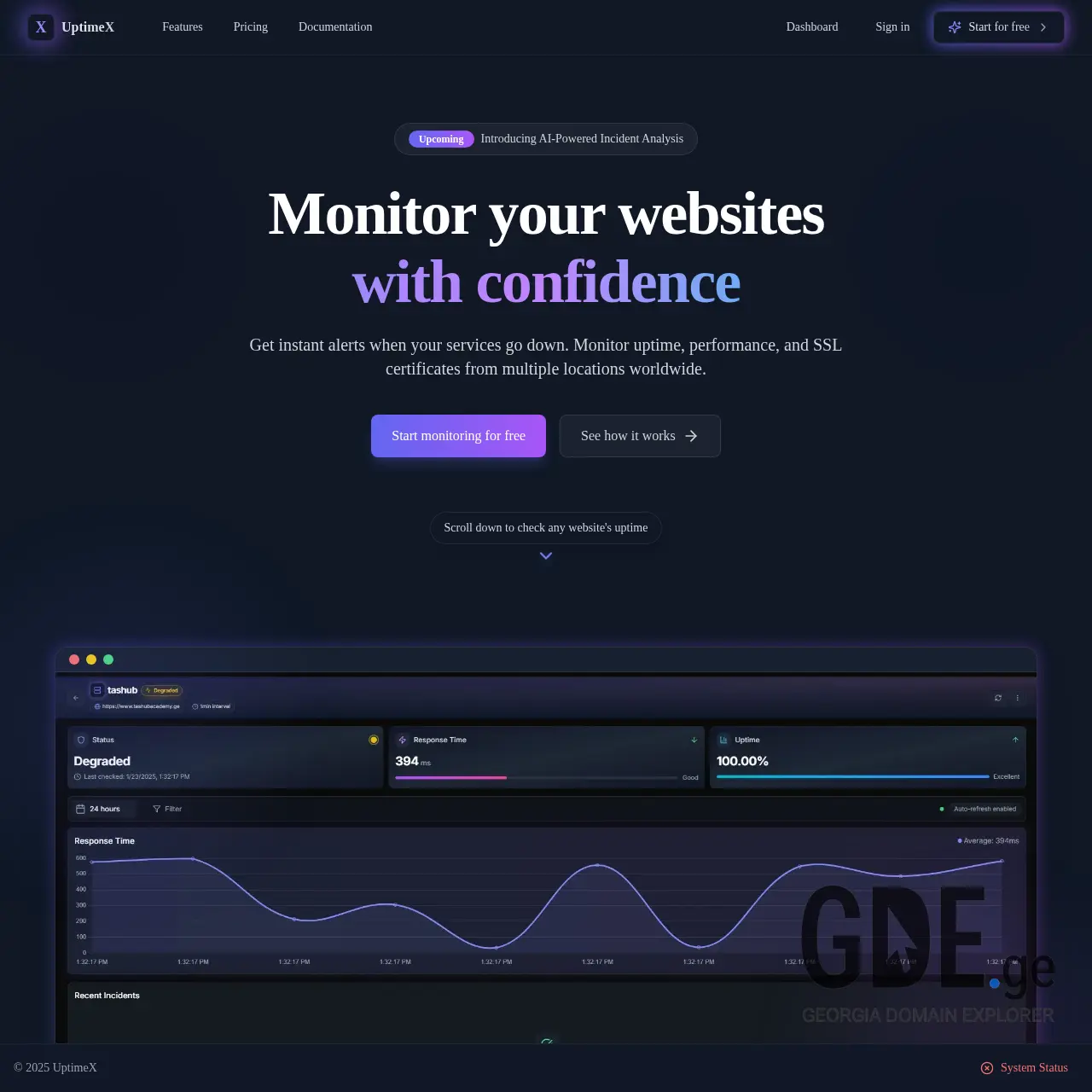 Screenshot of the site uptimex.ge at 2025-12-13