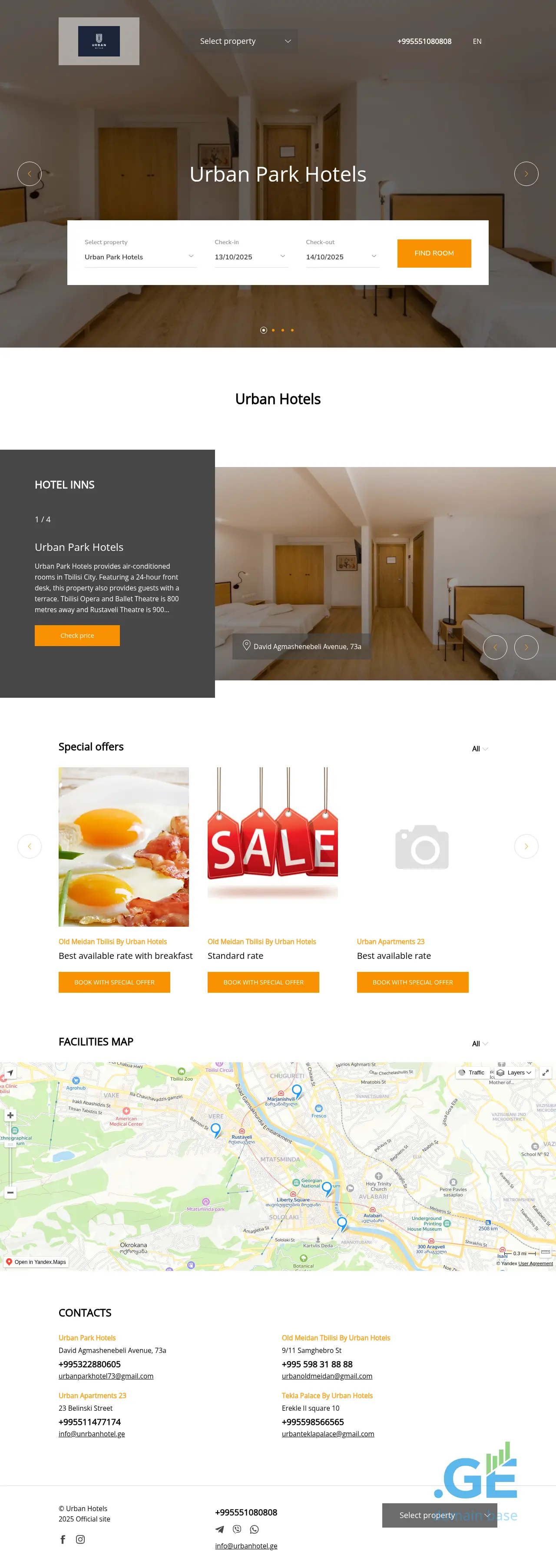Screenshot of the site urbanhotels.ge