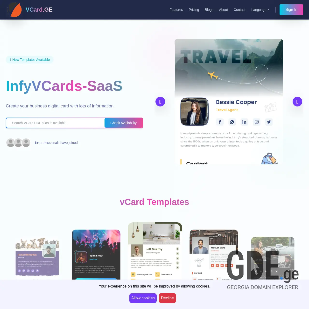 Screenshot of the site vcard.ge at 2025-12-12