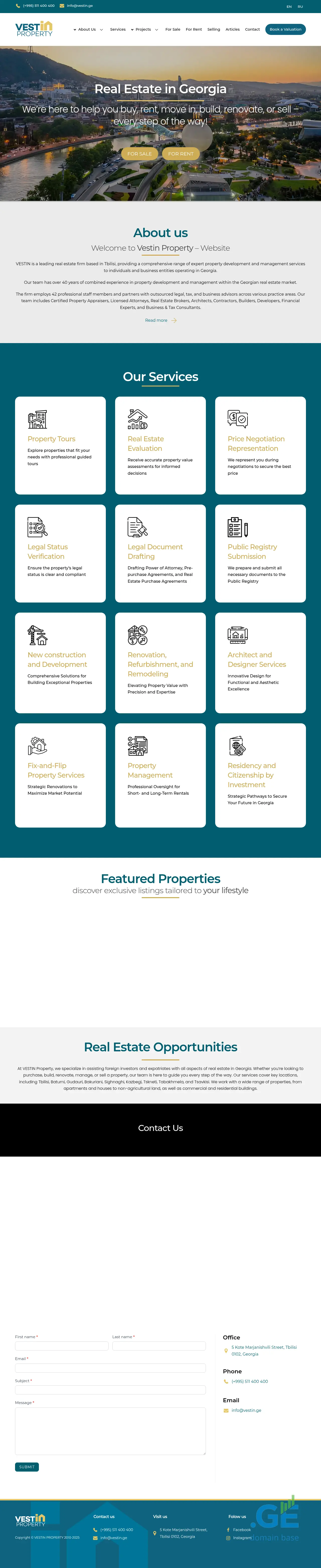 Screenshot of the site vestinproperty.ge