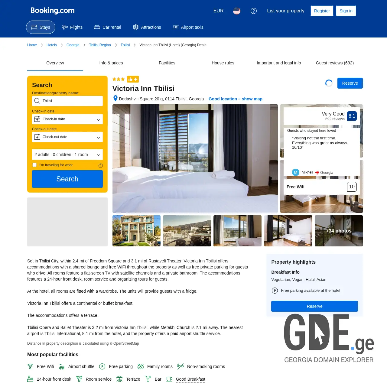 Screenshot of the site victoriainn.ge at 2026-01-19