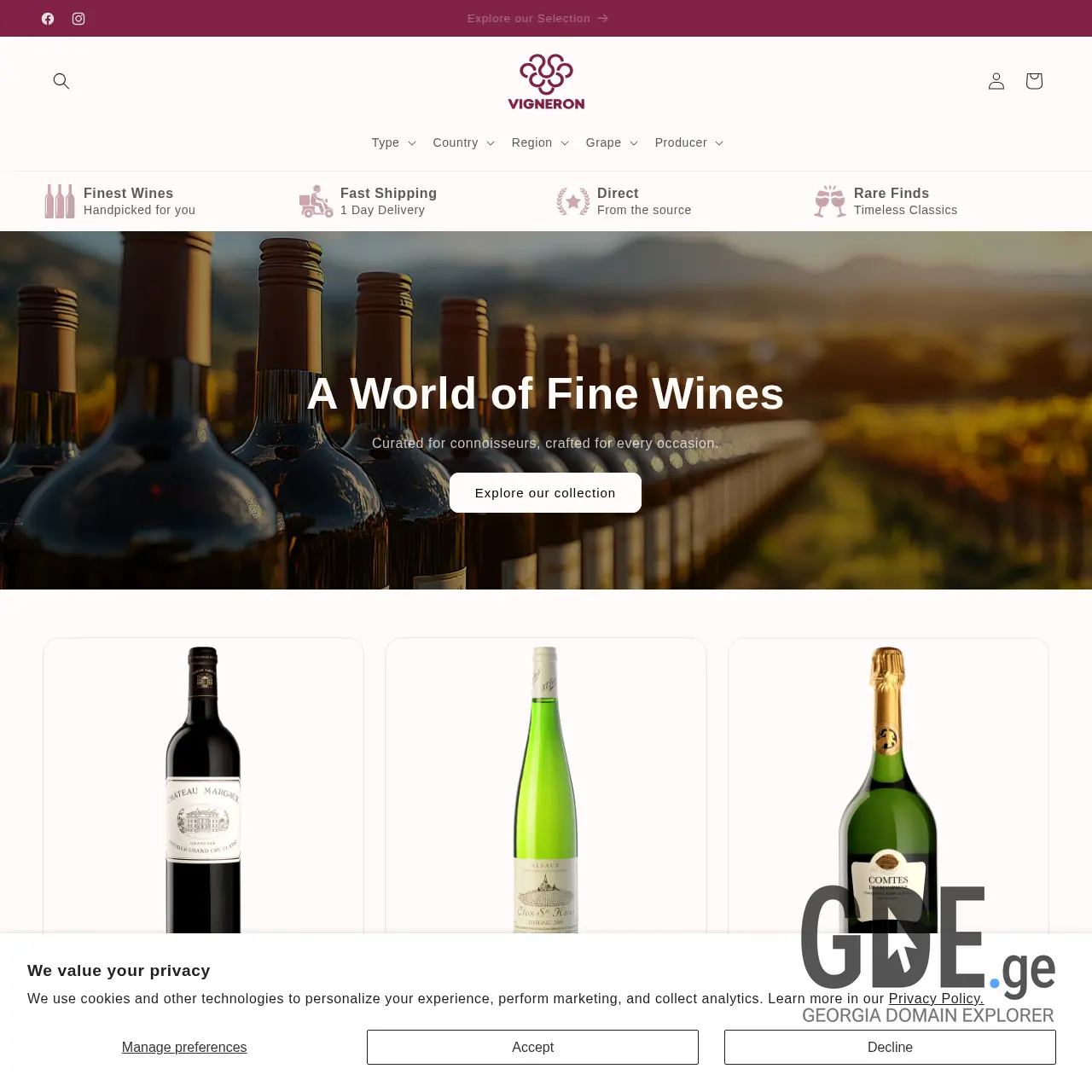 Screenshot of the site vigneron.ge at 2025-12-13