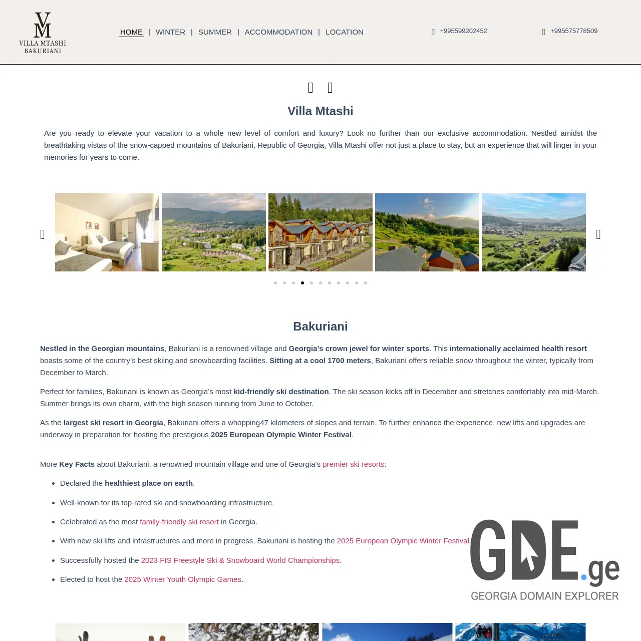 Screenshot of the site villamtashi.ge at 2025-12-15