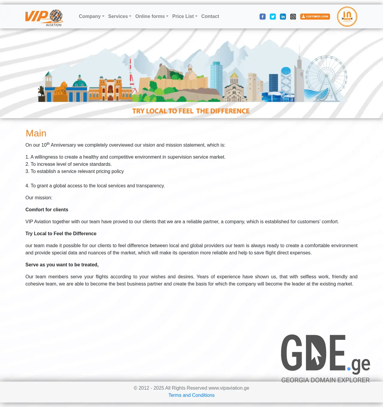 Screenshot of the site vipaviation.ge at 2025-11-30