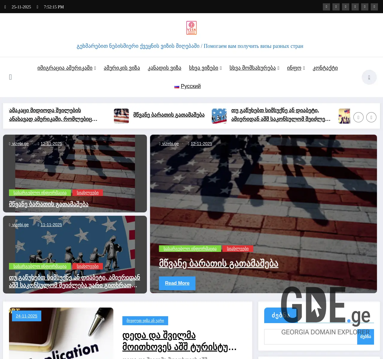 Screenshot of the site vizebi.ge at 2025-11-25