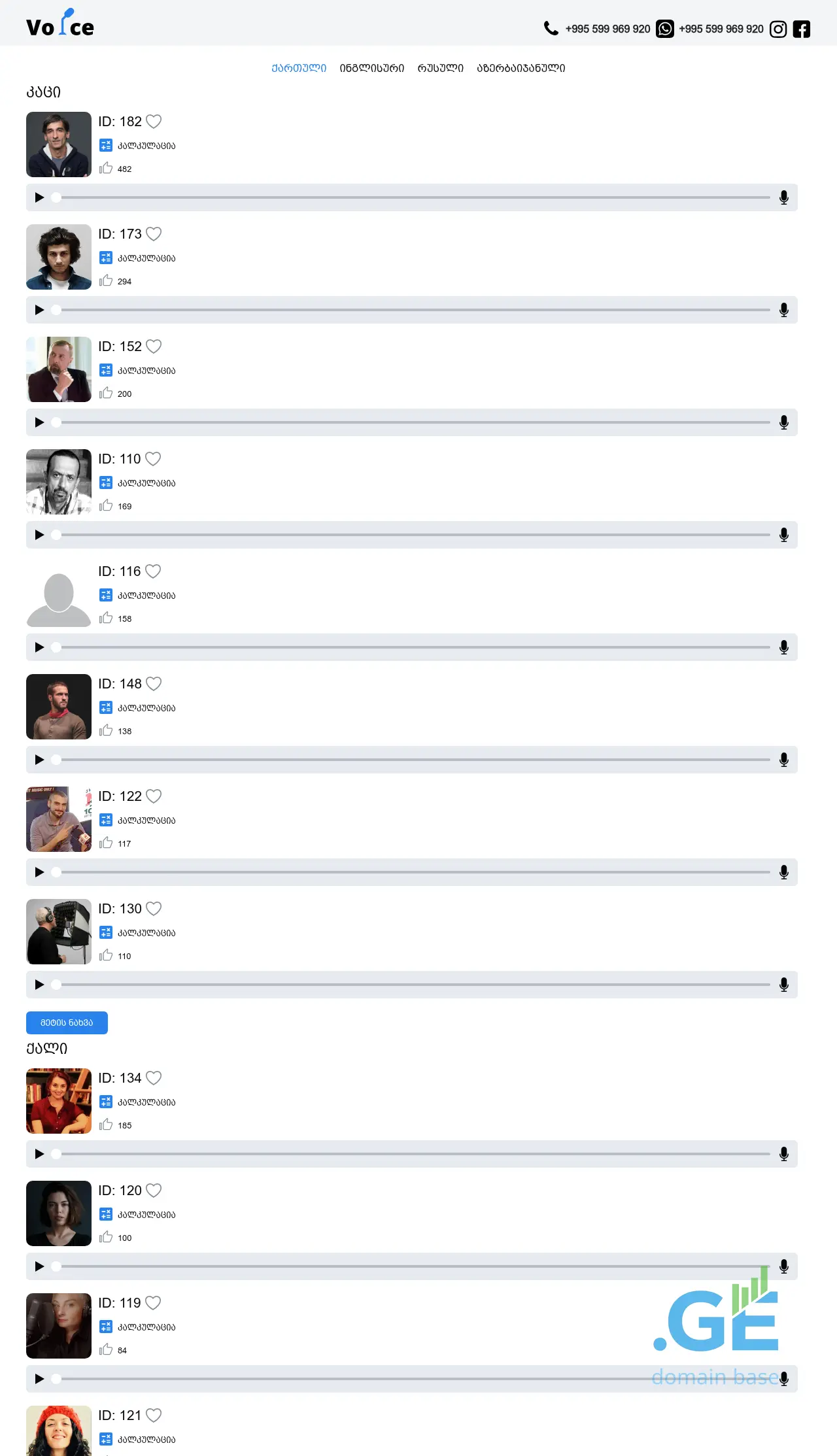 Screenshot of the site voiceover.ge