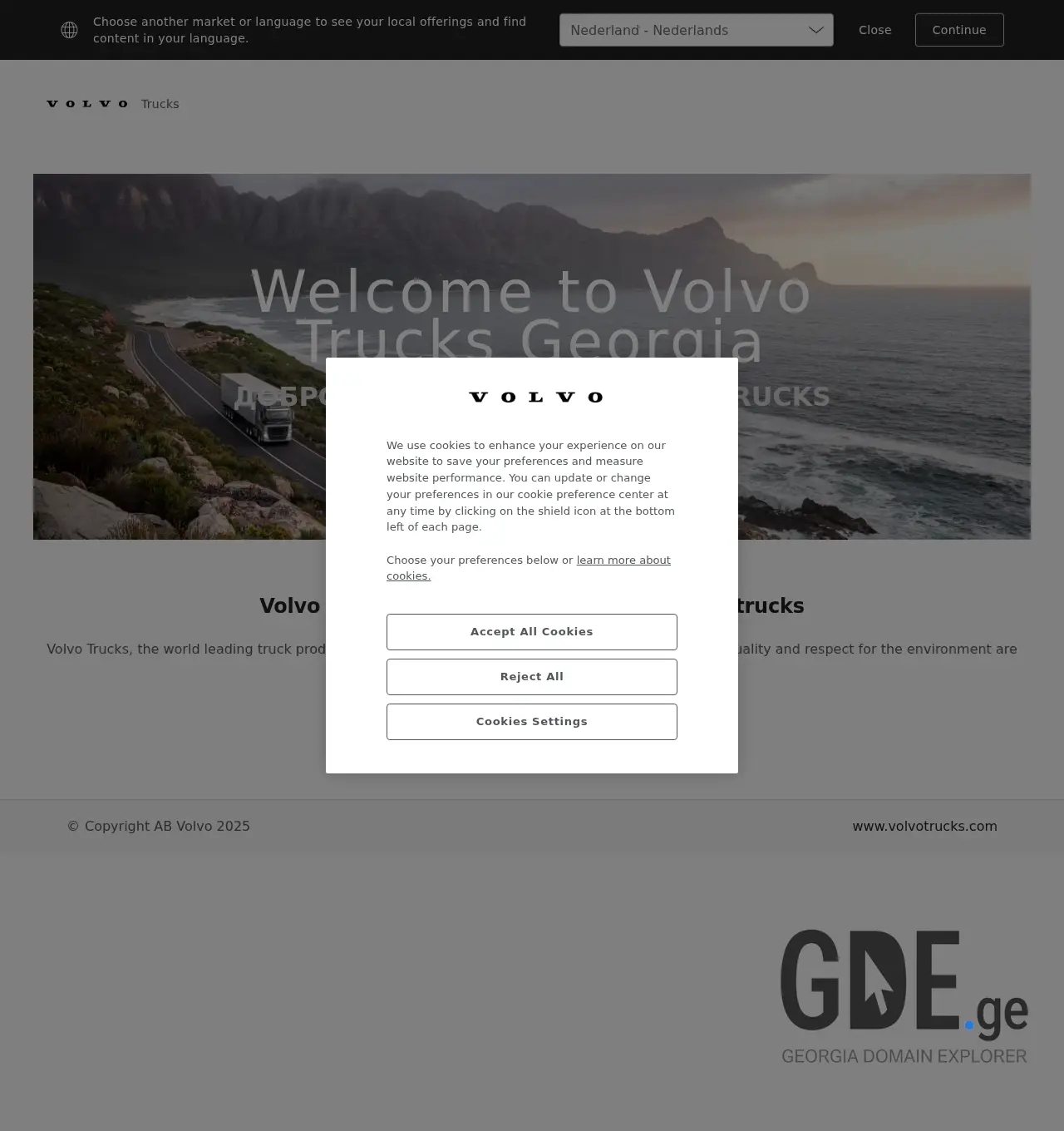 Screenshot of the site volvotrucks.ge at 2025-11-30