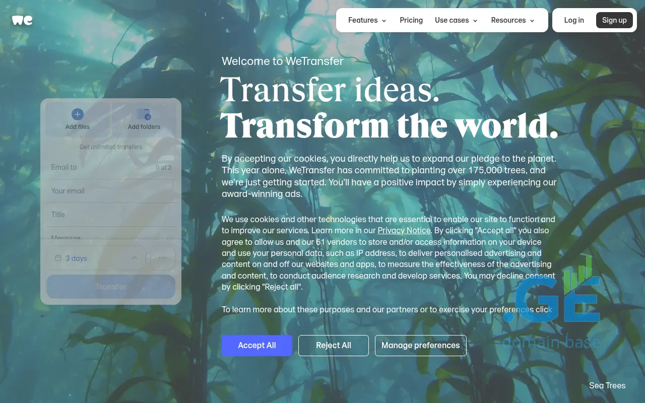 Screenshot of the site wetransfer.ge