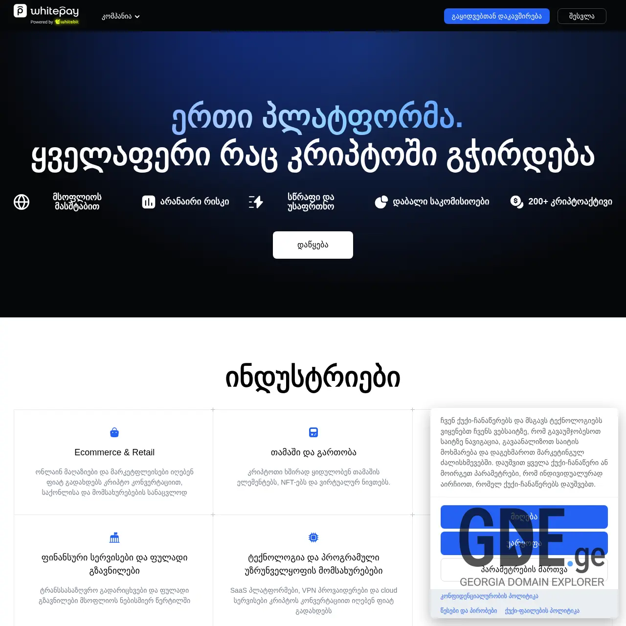 Screenshot of the site whitepay.ge at 2025-12-12