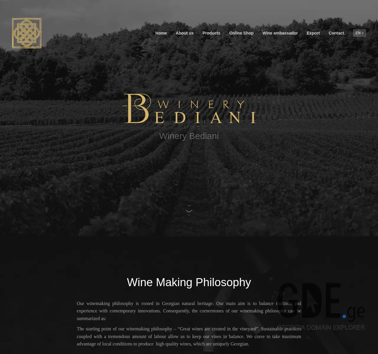 Screenshot of the site winerybediani.ge at 2025-11-25