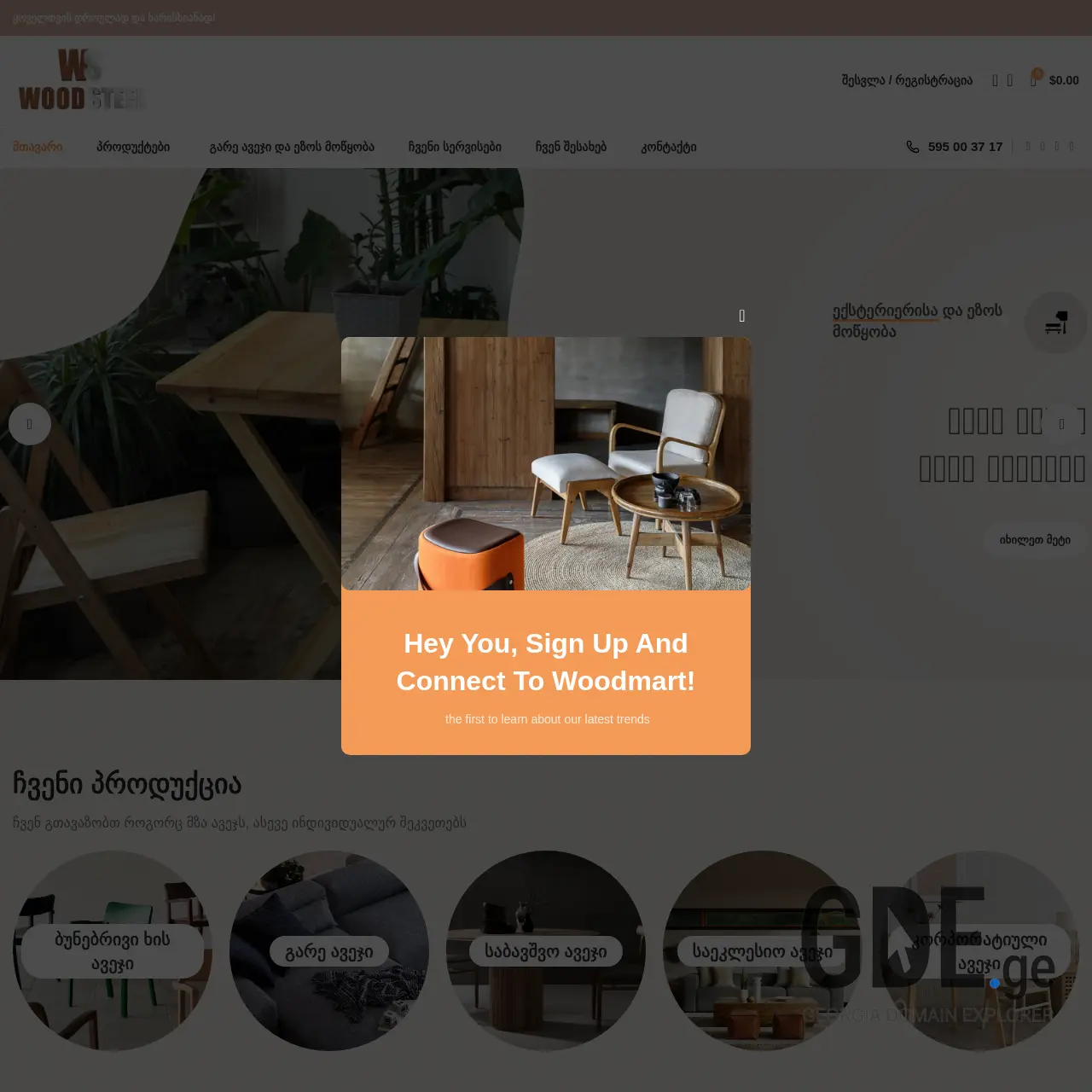 Screenshot of the site woodsteel.ge at 2025-12-12
