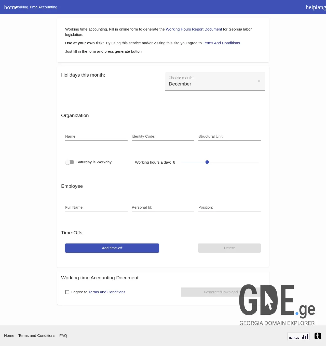 Screenshot of the site worktimereport.ge at 2025-12-03